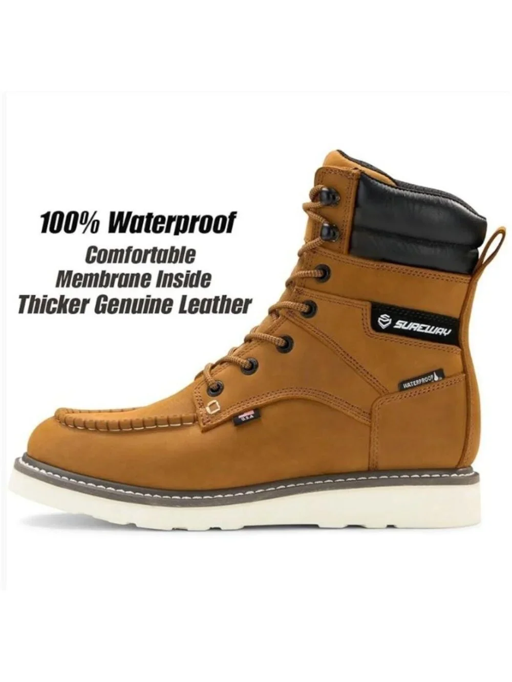 Surlowry Men's Tan Work Boots - Waterproof Lace-Up